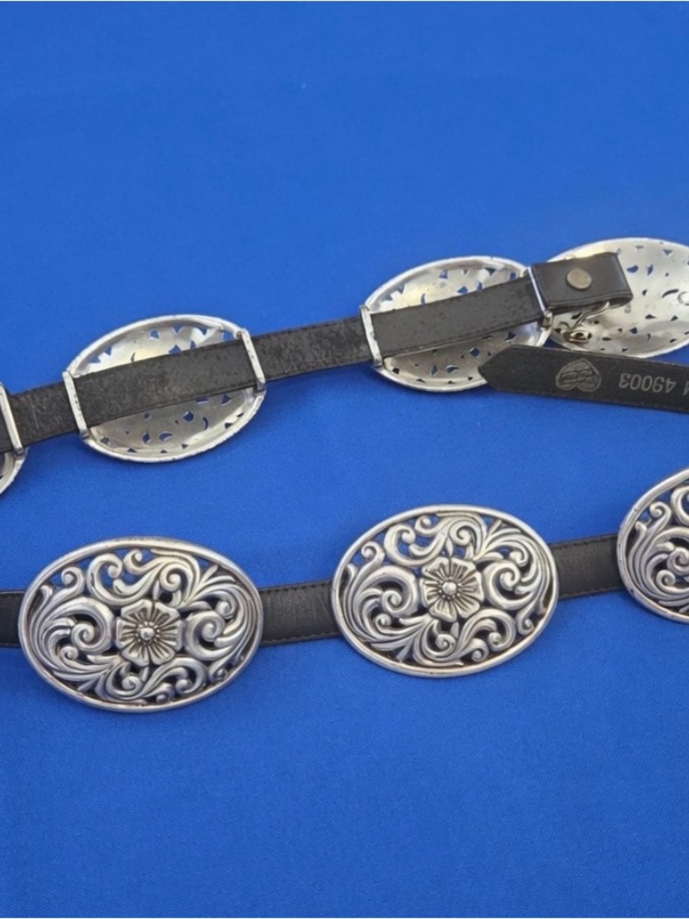 Vintage brighton leather Belt with ornate floral slide conchos boho rodeo M